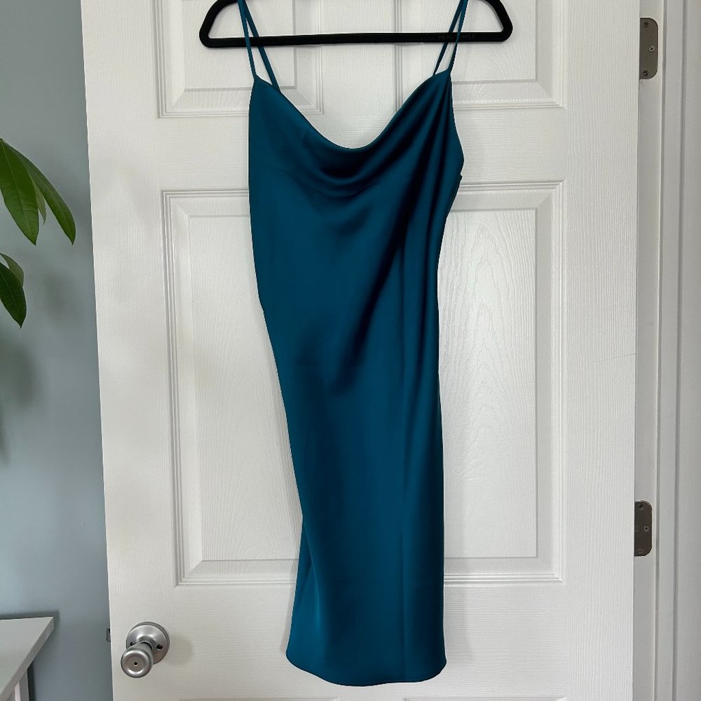 Blue Satin Midi Dress